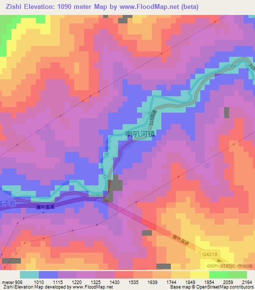 Zishi,China Elevation Map