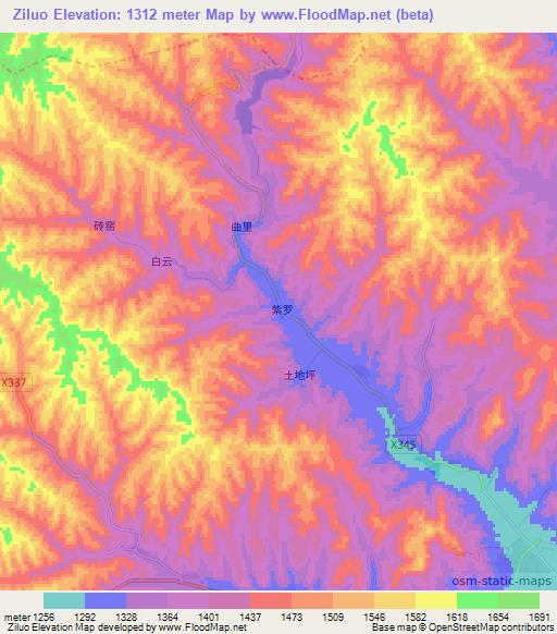 Ziluo,China Elevation Map