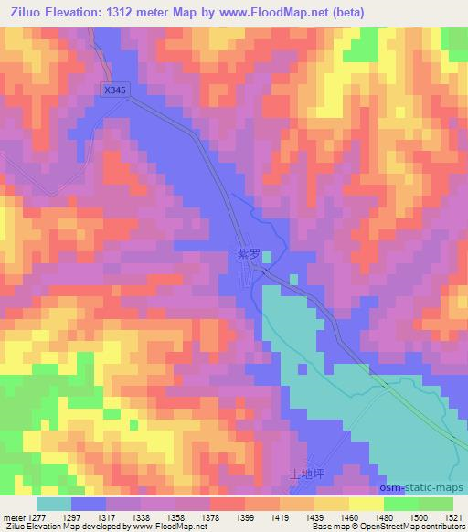 Ziluo,China Elevation Map