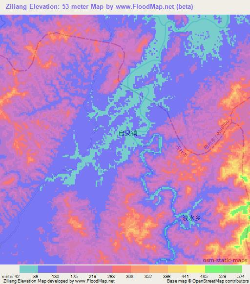 Ziliang,China Elevation Map
