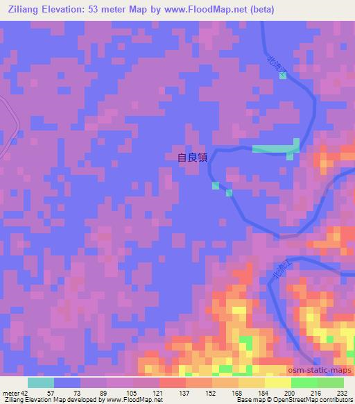 Ziliang,China Elevation Map