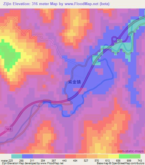 Zijin,China Elevation Map