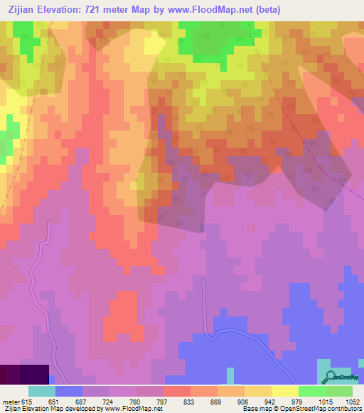 Zijian,China Elevation Map