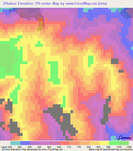 Zihukou,China Elevation Map