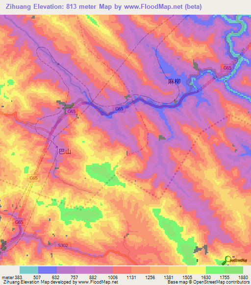 Zihuang,China Elevation Map