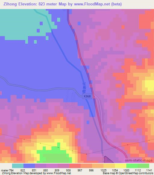 Zihong,China Elevation Map