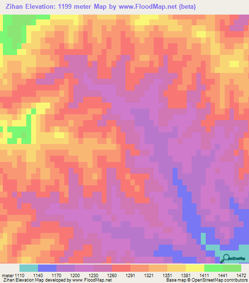 Zihan,China Elevation Map