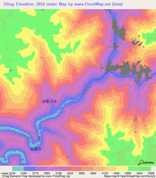 Zihag,China Elevation Map