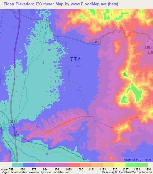 Zigan,China Elevation Map
