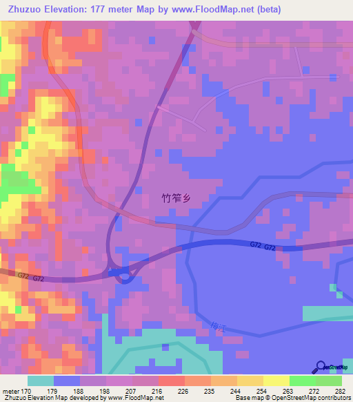 Zhuzuo,China Elevation Map