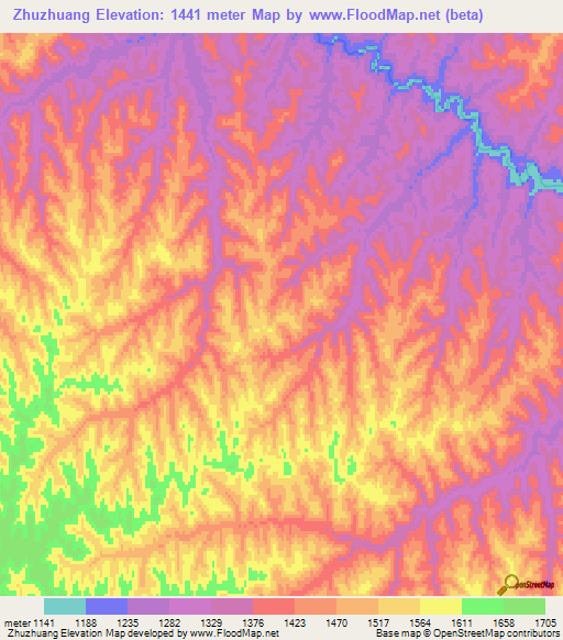 Zhuzhuang,China Elevation Map