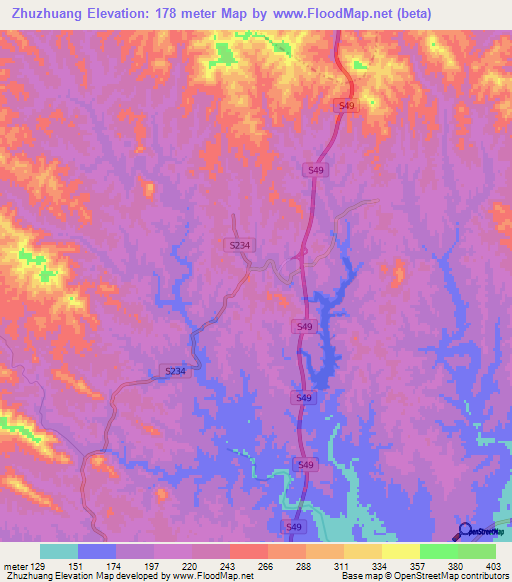 Zhuzhuang,China Elevation Map