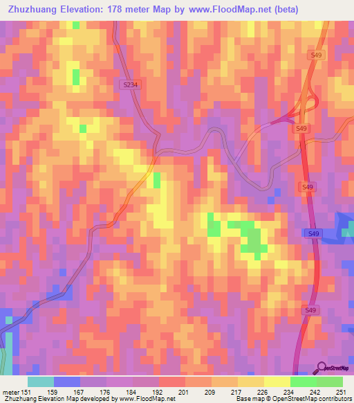 Zhuzhuang,China Elevation Map