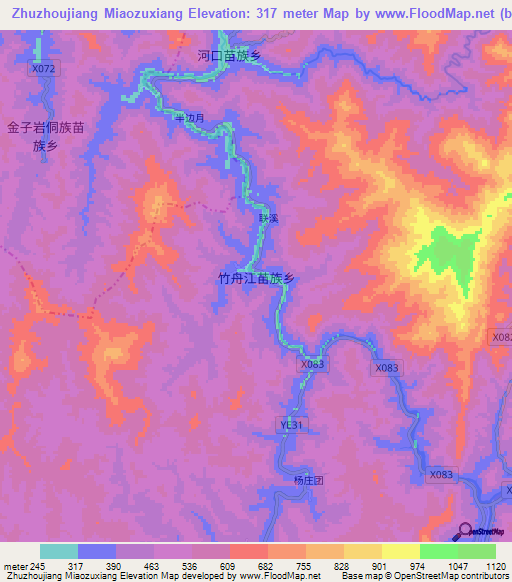 Zhuzhoujiang Miaozuxiang,China Elevation Map