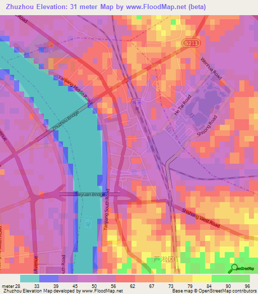 Zhuzhou,China Elevation Map