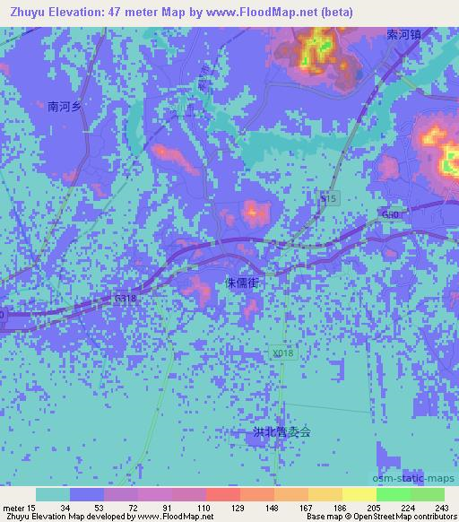 Zhuyu,China Elevation Map