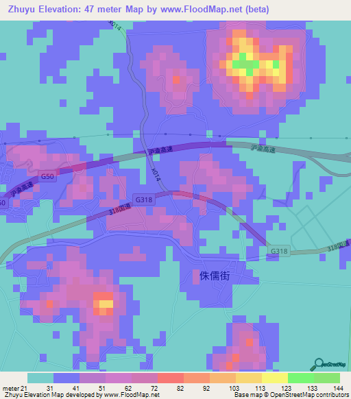 Zhuyu,China Elevation Map