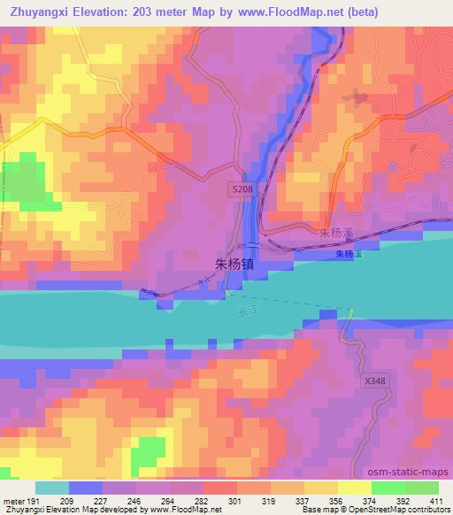 Zhuyangxi,China Elevation Map