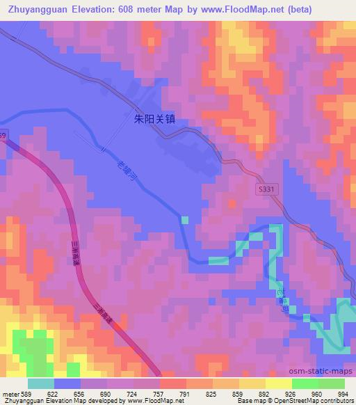 Zhuyangguan,China Elevation Map