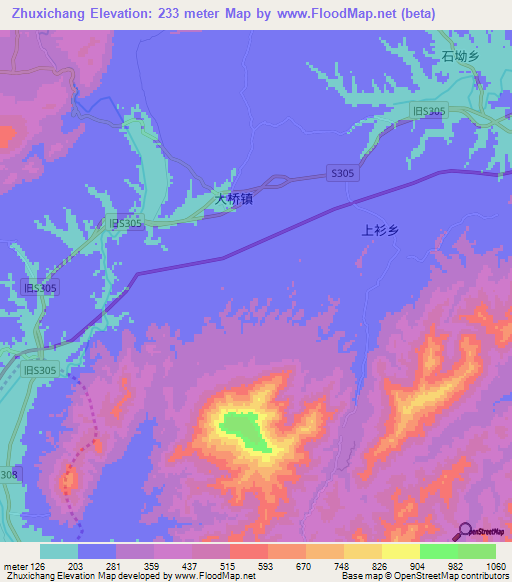 Zhuxichang,China Elevation Map