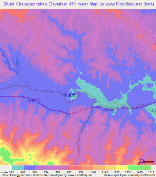Zhuxi Chengguanzhen,China Elevation Map