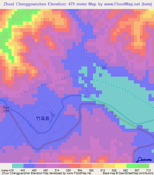 Zhuxi Chengguanzhen,China Elevation Map