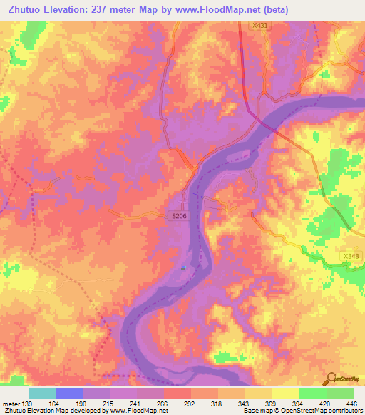 Zhutuo,China Elevation Map