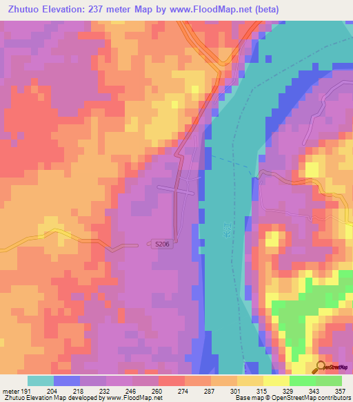 Zhutuo,China Elevation Map