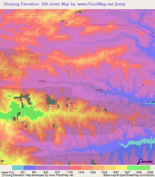 Zhutong,China Elevation Map