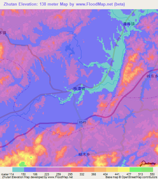 Zhutan,China Elevation Map