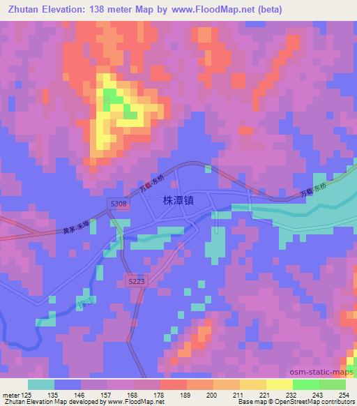 Zhutan,China Elevation Map