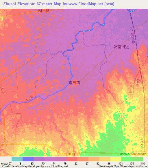 Zhushi,China Elevation Map