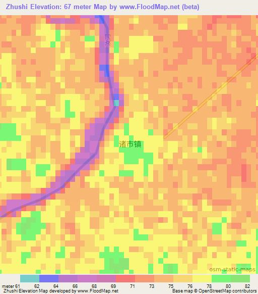 Zhushi,China Elevation Map