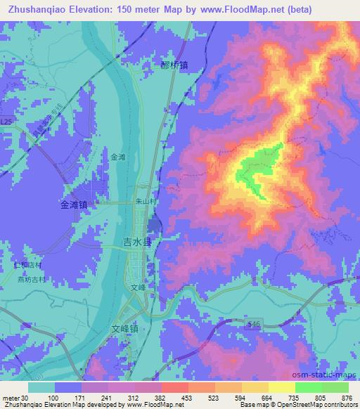 Zhushanqiao,China Elevation Map