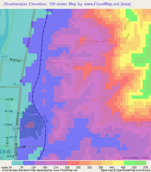 Zhushanqiao,China Elevation Map
