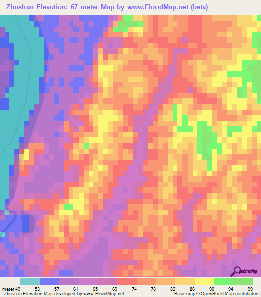 Zhushan,China Elevation Map