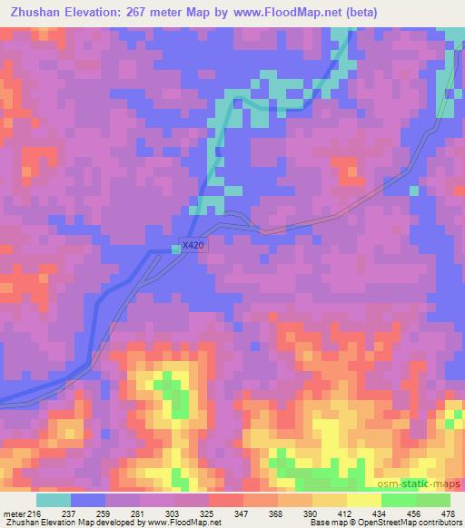 Zhushan,China Elevation Map