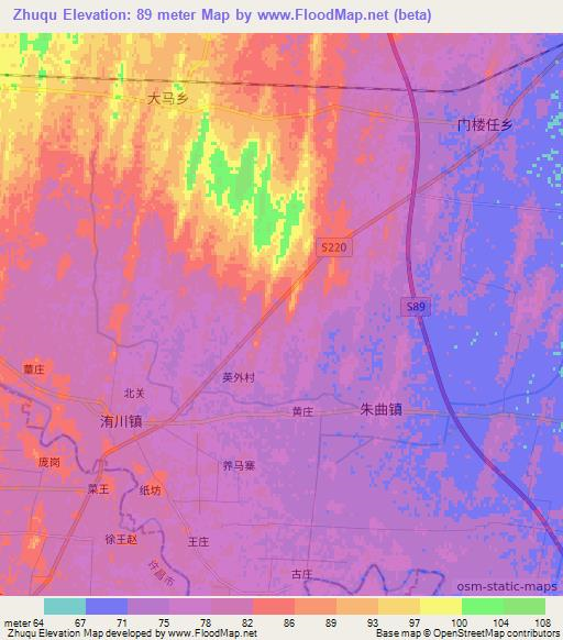 Zhuqu,China Elevation Map
