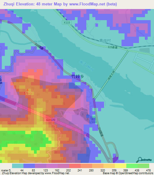 Zhuqi,China Elevation Map