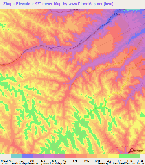 Zhupu,China Elevation Map