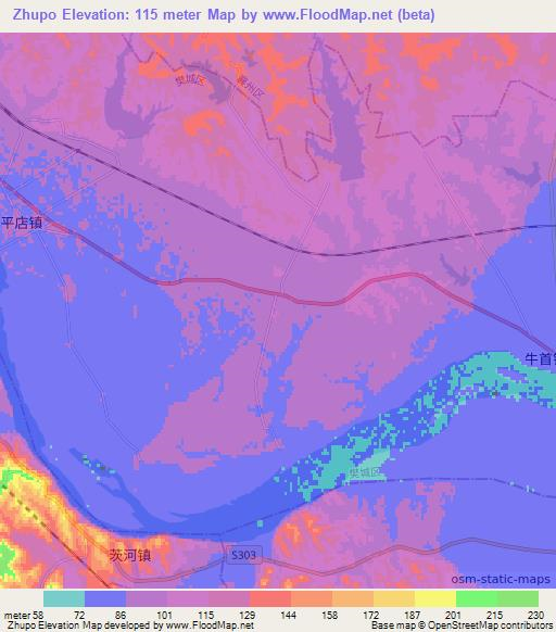 Zhupo,China Elevation Map