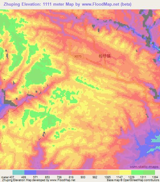 Zhuping,China Elevation Map