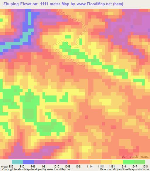 Zhuping,China Elevation Map