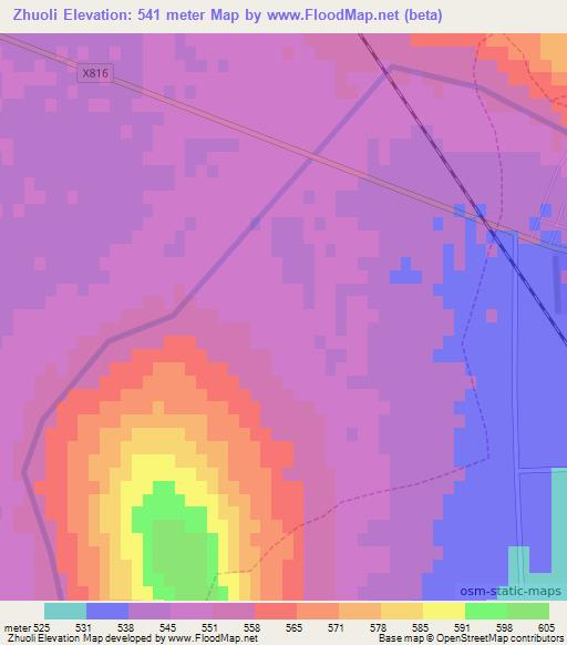 Zhuoli,China Elevation Map