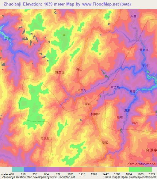 Zhuo'anji,China Elevation Map