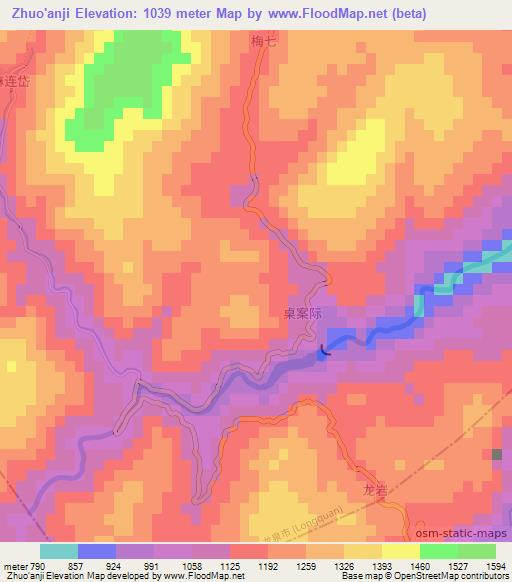 Zhuo'anji,China Elevation Map