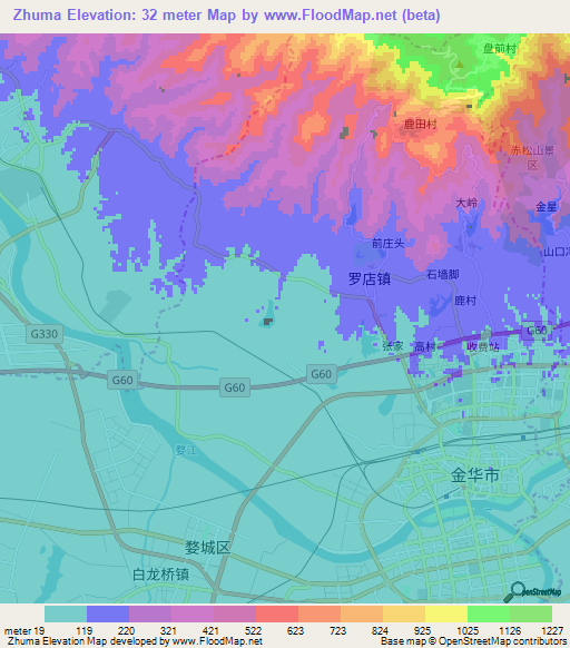 Zhuma,China Elevation Map