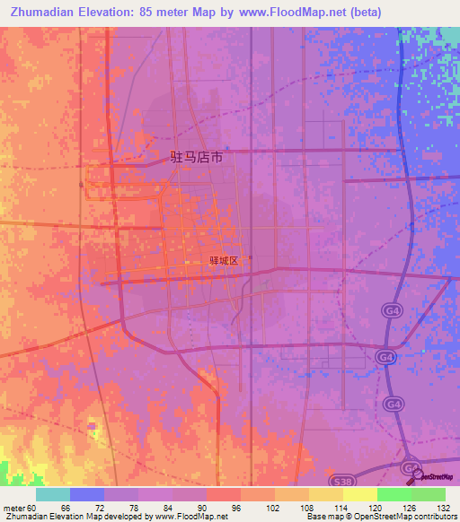 Zhumadian,China Elevation Map