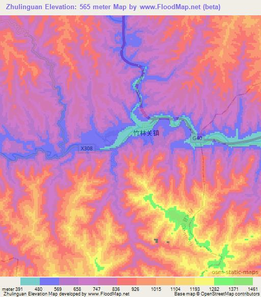 Zhulinguan,China Elevation Map