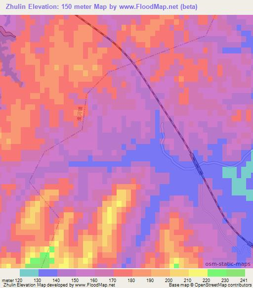Zhulin,China Elevation Map